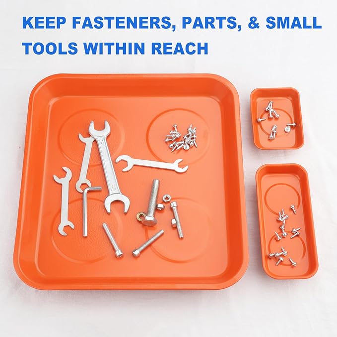 8 PCS Magnetic Trays, Include 2 PCS 11.4 X10.6Inch & 3 PCS 5.9 X 2.6 Inch & 3 PCS 3.7 X 2.5 Inch, Magnet Tool Tray, Magnetic Parts Tray, Orange, by GENHAKON