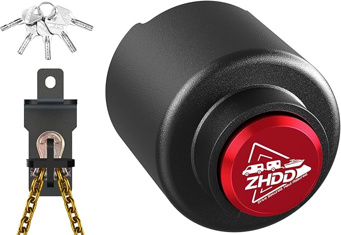 Trailer Hitch Lock for 2-5/16 Inch Coupler with Safety Chain Lock, Heavy Duty Anti-Theft Trailer Tongue Coupler Lock for RV, Boat, Dump & Cargo Trailers (Red)