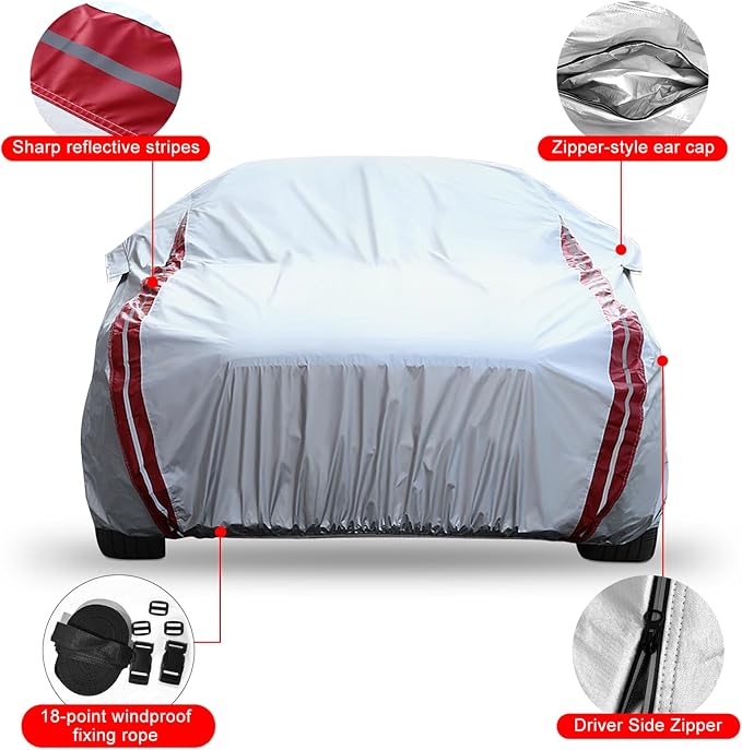 Waterproof Car Covers Replace for 1994-2025 Ford Mustang, 6 Layers All Weather Custom-fit Car Cover with Zipper Door & Windproof Bands for Snow Rain Dust Hail Protection