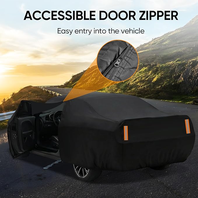 Car Cover Custom Fit for Dodge Challenger 2008-2026, Outdoor Waterproof All Weather Heavy Duty Full Exterior Cover for Sun Rain Snow UV Dust Protection with Door Zipper