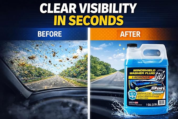 UCS Windshield Washer Fluid 2-in-1 Bug Remover – Ready to Use Formula – Streak-Free Cleaning – Removes Dirt & Road Grime – 1 Gallon (128 fl oz)