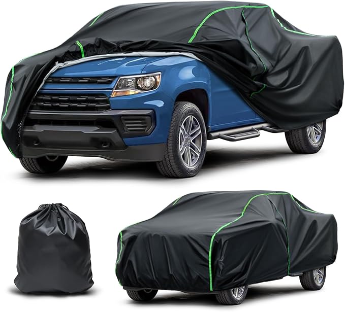 Waterproof Truck Cover Compatible with Tacoma/Ranger/Colorado/Frontier/Ridgeline/Canyon All-Weather Protection, 201"-213" Truck PEVA Car Cover with Zipper Door