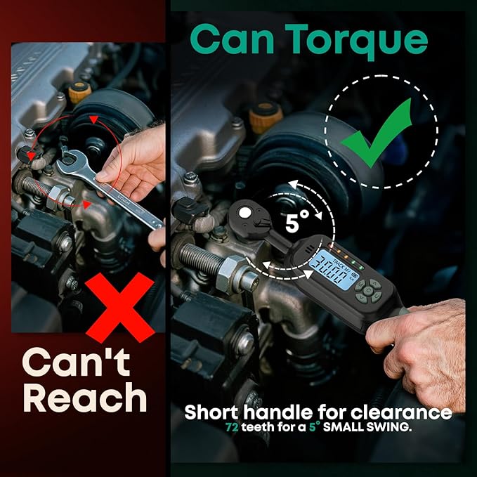Digital Torque Wrench| ±2% Accuracy | Dual Alarm System | Short Handle Design | Electronic Torque Wrench Digital for Bicycle Moto/Auto Green1 1/4" 1.5-30 N.m