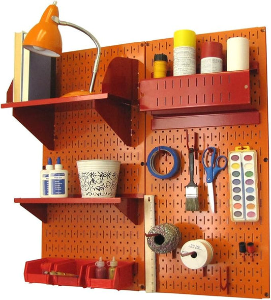 Wall Control Craft & Hobby Pegboard Organizer Storage Kit with Orange Pegboard and Red Accessories