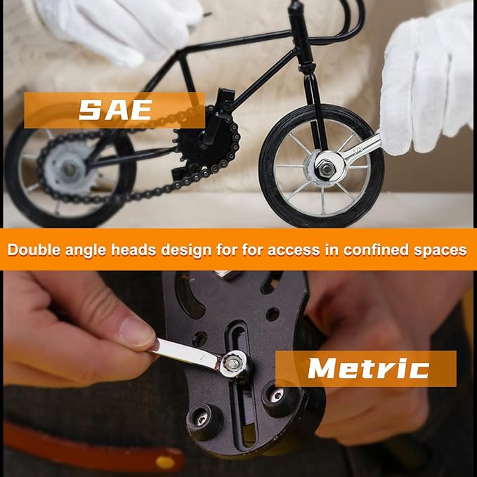 Mini Wrench Set Metric and SAE 20 Pcs Ignition Wrenches 4-11mm & 5/32" to 7/16" Open End Box End Wrench Set with Key Ring, Combination Wrench Sets with Zipper Bag
