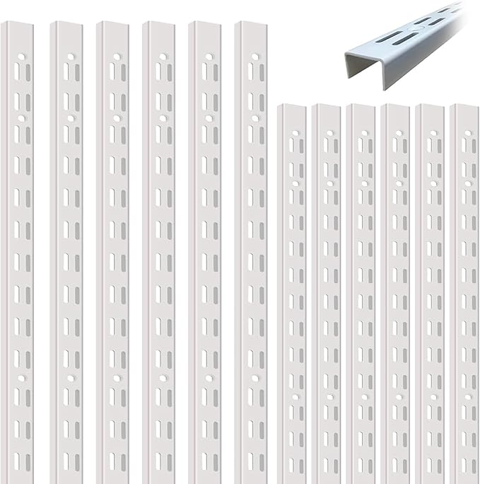 12‑Pack Dual‑Track Wall Shelf Rails – 47.5 in / 120 cm Heavy‑Duty Upright Standards for Adjustable Shelving in Pantries, Closets, Garages (White)