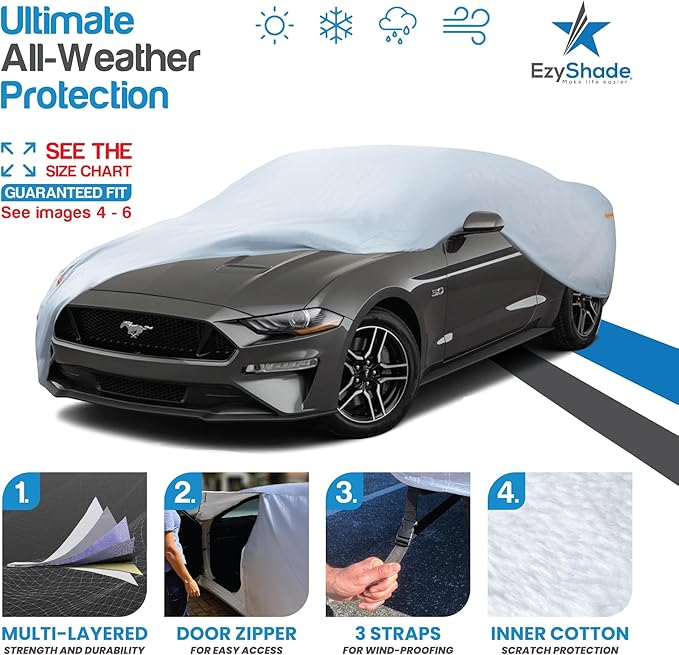 EzyShade 10-Layer Waterproof Sports Car Cover. See Vehicle Size-Chart for Accurate Fit. All Weather Full Outdoor Covers. Porsche Z4 370Z BRZ 86 TT Classic Cars Sun Snow Rain. Size C2 (See SizeChart)