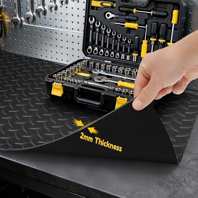Workbench Mat, PVC Work Bench Mat with Non-Slip Texture, 2mm Thick Scratch & Stain Resistant Surface for Painting, Woodworking, Crafting, Building and Tool Protection (Black, 16.93" x47.24")