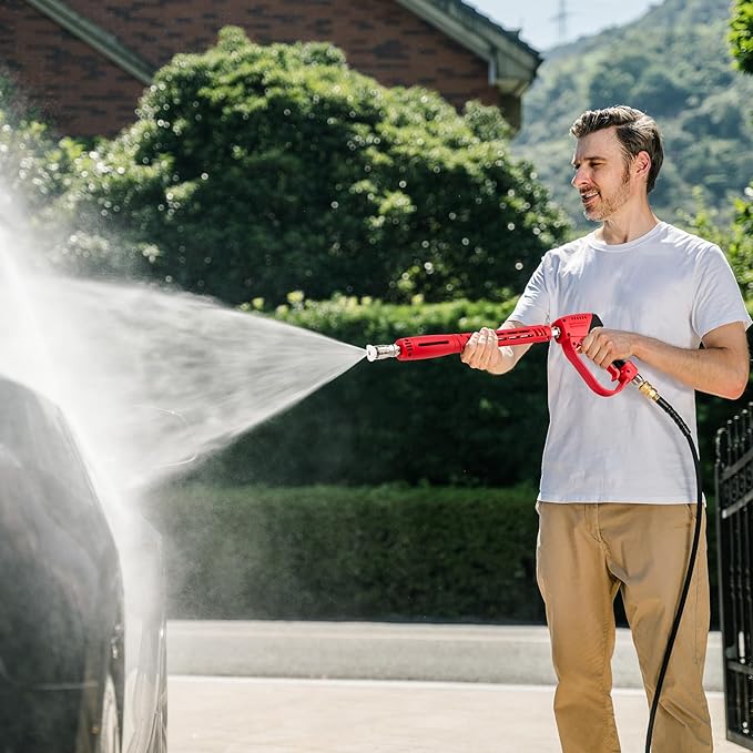 High Pressure Washer Gun 5000 PSI, Power Washer Gun with Replacement Wand Extension, 5 Nozzle Tips, 1/4''Quick Connect Plug and M22-14mm & M22-15mm Fitting, 40 Inch