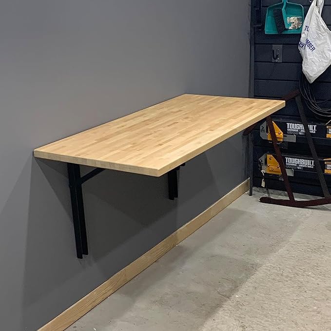 Wallmaster Wall Mounted Folding Workbench Heavy Duty Fold Down Table Utility Bench Solutions Laundry Shelf Wall Desk with Metal Shelf Bracket (47.24 x 19.68 x 24 Inch)