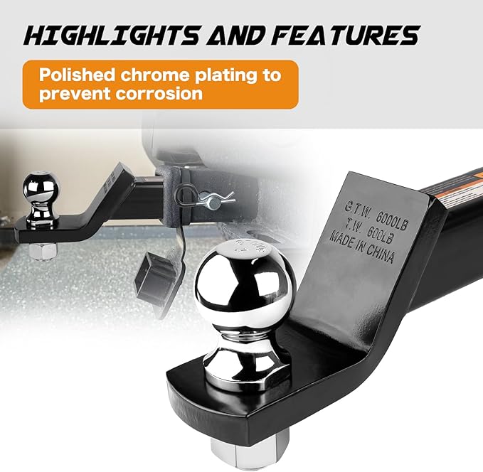 Donext Trailer Hitch Mount with 2-Inch Ball & Pin, Fits 2-in Receiver, Gloss Black Powder Coat, Heavy Duty Tow Hitch for Trailer, 2" Ball Hitch