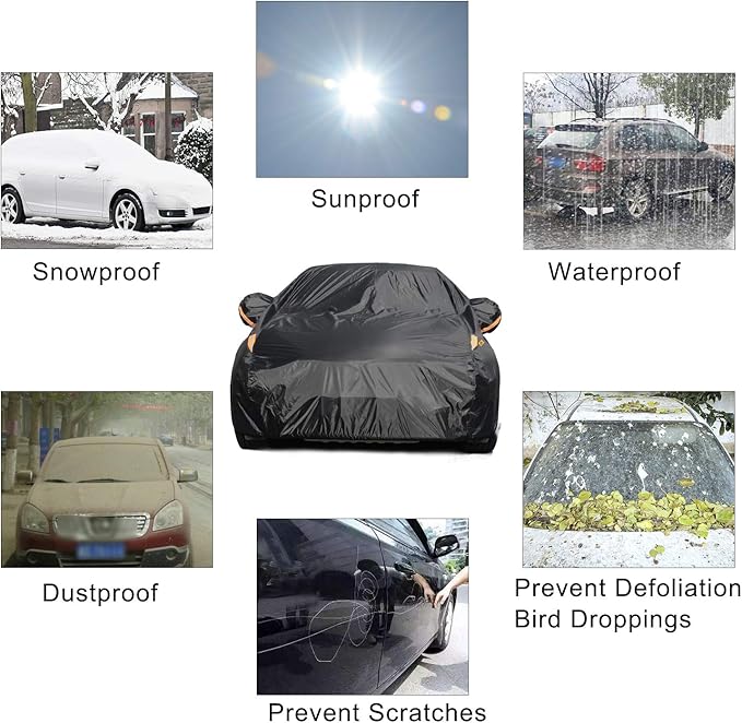 UV Protection Car Cover Windproof Dustproof Scratch Resistant Outdoor Universal Full Car Covers for Sedan XL (Black, 191" - 201")