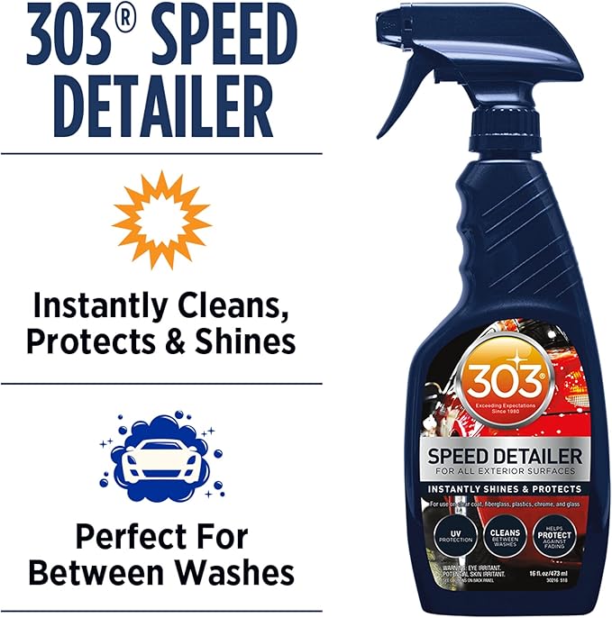 303 Products Speed Detailer - For All Exterior Automotive Surfaces - Instantly Shines And Protects Paint - Cleans Between Washes - UV Protection, 16 fl. oz. (30216CSR) Packaging May Vary