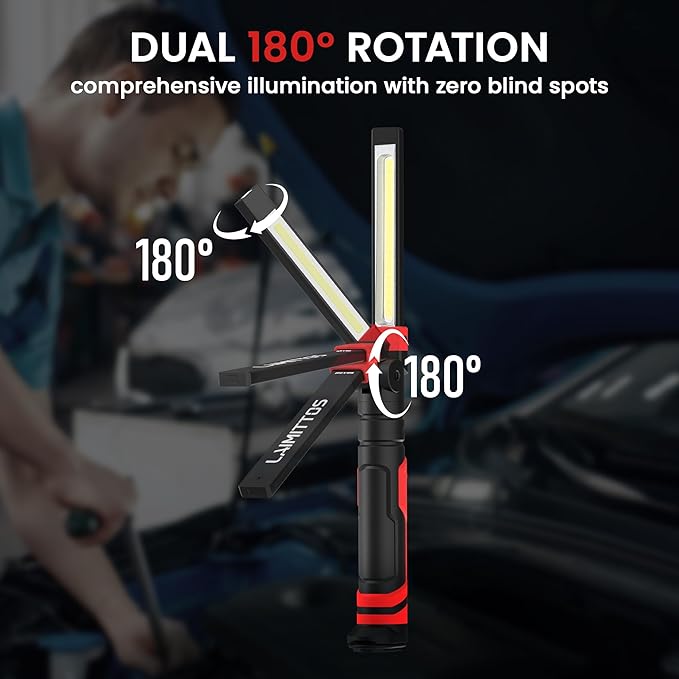 Rechargeable Work Light 2500mAh Magnetic LED Work Light Flashlight Mechanic Light Tool for Men Him, Foldable Lamp with Hook for Car Repair Emergency BBQ Grill