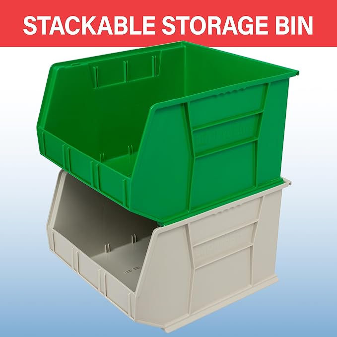 Akro-Mils 30270 AkroBins Plastic Storage Bins, Space-Saving Stackable Bins for Garage, Pantry, Craft Organization, 18" x 16" x 11", Red, 3-Pack
