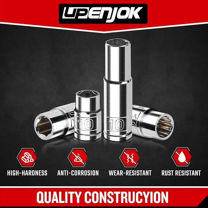 6PCS 3/8" Drive 10mm Socket Set, Deep & Shallow, Mirror Finish, Cr-V Steel
