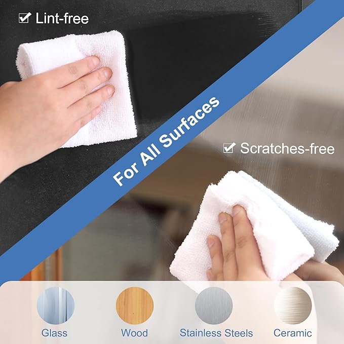 LIVOS 50 Pack Microfiber Cleaning Cloth in Box, Reusable Cleaning Rags, 11.5"x11.5", Edgeless Microfiber Wipes, Lint Free, Absorbent Shop Towels for Kitchen, Car, Glass (White)