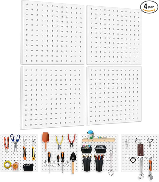 4PCS Pegboard,Metal PegBoard, Peg Board Wall Organizer, Pegboard Storage System for Workbench, Shop, Shed Modular Peg Board Organizer Board Kit