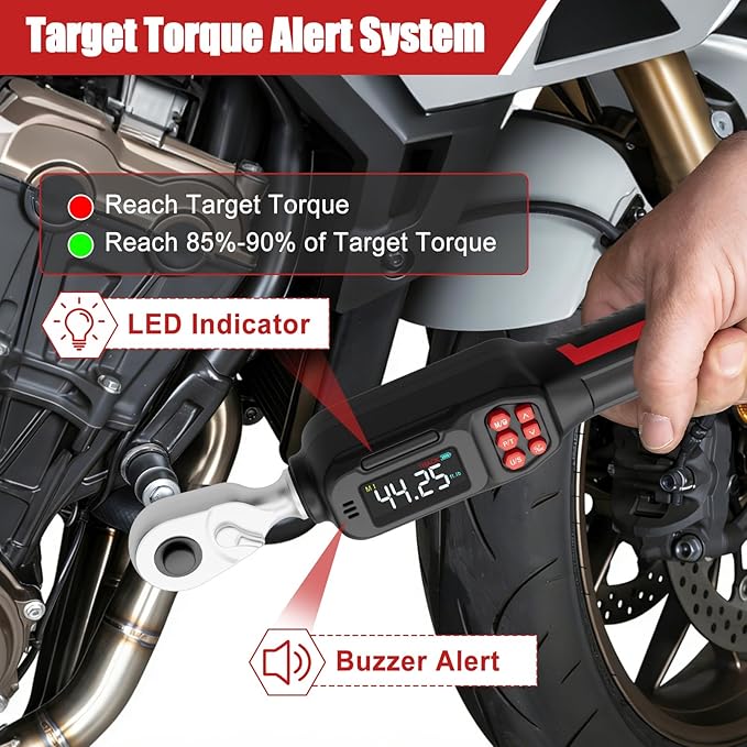 VANPO 3/8-Inch Digital Torque Wrench, 2.21–44.25 ft-lb/3–60 Nm, ±2% Accuracy, Electronic Torque Wrench with LCD Display,Audible & Color Feedback, Data Storage for Car Motorcycle & Mechanical Repair