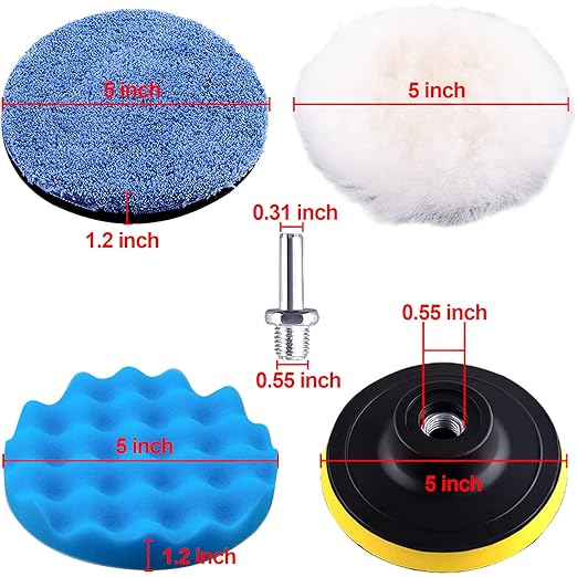 SIQUK 13 Pieces Buffing Pads 5 Inch Car Polishing Pad Kit Foam Polish Pads Wax Buffer Polisher Attachment for Drill