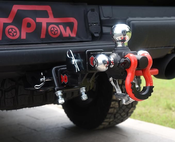TOPTOW Trailer Hitch with Grey Recovery Shackle Ball Hitch Mount w/Chrome Triple Tow Ball, 2-in Shank, Multi Fit for 2 inch Trailer Hitch Receiver…