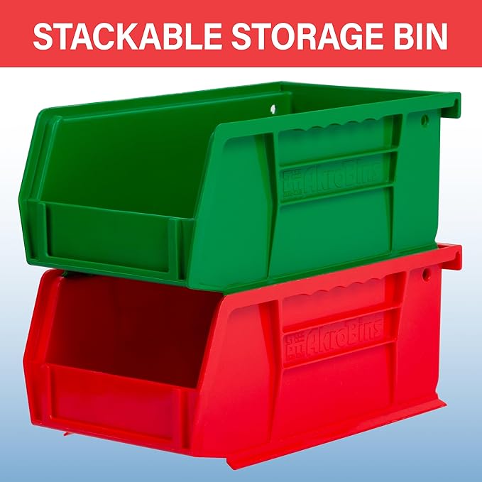 Akro-Mils 30220 AkroBins Plastic Storage Bins, Space-Saving Stackable Bins for Garage, Pantry, Craft Organization, 7" x 4" x 3", Green, 24-Pack