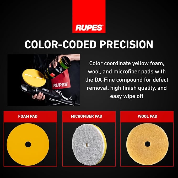 RUPES 9.DAFINE250 Pack of 6 Yellow 250 ml D-A Fine High Performance Fine Polishing Compounds for Car Detailing & Removing Scratches | Reduces Oxidation and Removes Swirl Marks | Light Defect Removal