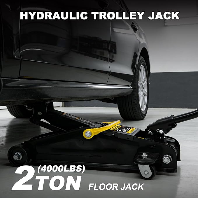 Torin 2 Ton Hydraulic Floor Jack, 4000 lbs Capacity Low Profile Trolley Service Jack with 5.2"-13.3" Lifting Range, Heavy Duty Steel Car Jack for Sport Utility Vehicle, Cars, Black