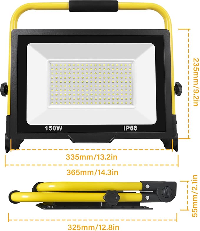 Willpower Portable LED Work Light 150W Job Site Lights 15000LM IP66 Waterproof Construction Floodlights Outdoor with Stand 6000K Daylight White for Camping Workshop Garage with 3.5m Wire Plug