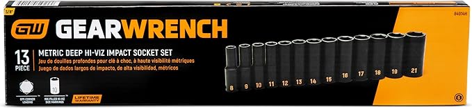 GEARWRENCH 13 Piece 3/8" Drive 6 Point Metric Hi-Viz Deep Impact Socket Set | 84914H