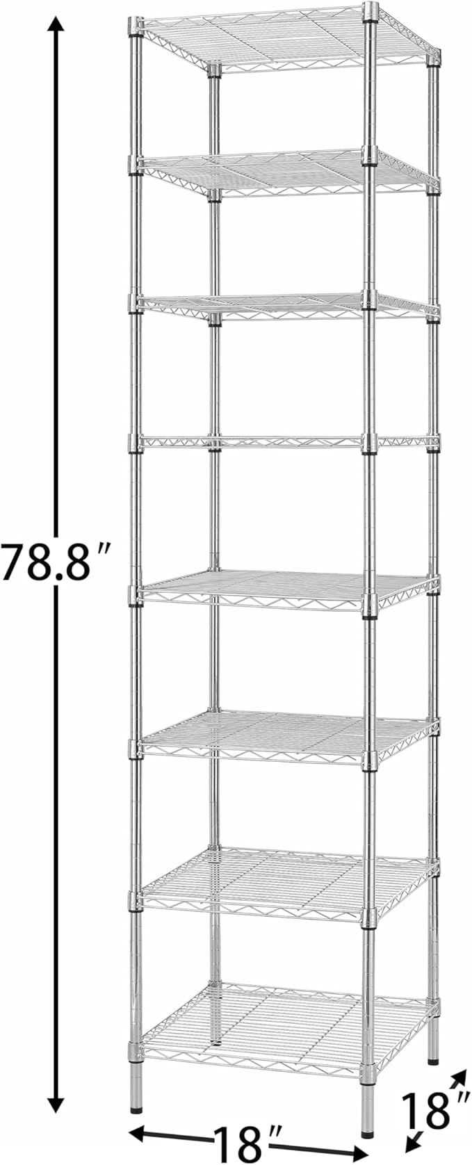 Finnhomy Heavy Duty 8 Tier Wire Shelving, 18x18x78.8 inches 8 Shelves Storage Rack with Thicken Steel Tube, Pantry Shelves for Storage, Adjustable Metal Shelving Unit, NSF Certified, Chrome