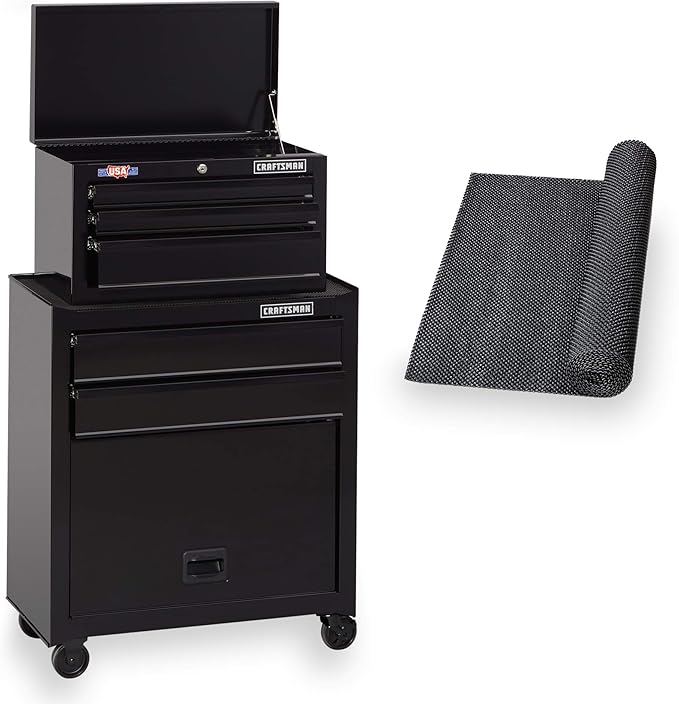 CRAFTSMAN Tool Chest Combo with Drawer Liner Roll, 26-Inch, Rolling, 5 Drawer, Black (CMST82763BK)