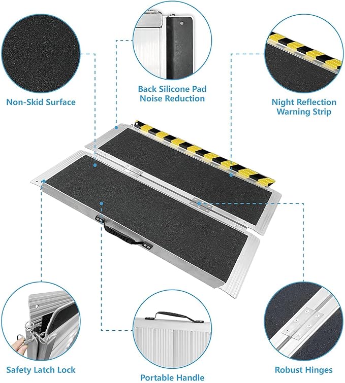3FT Portable Wheelchair Ramp, Non-Slip Aluminum Folding Handicap Ramp, 800 LBS Capacity Door Threshold Ramps for Home Steps, Scooter Ramp for Car, Doorways, Curbs, Stairs, Cart, Wheel Chair Steps