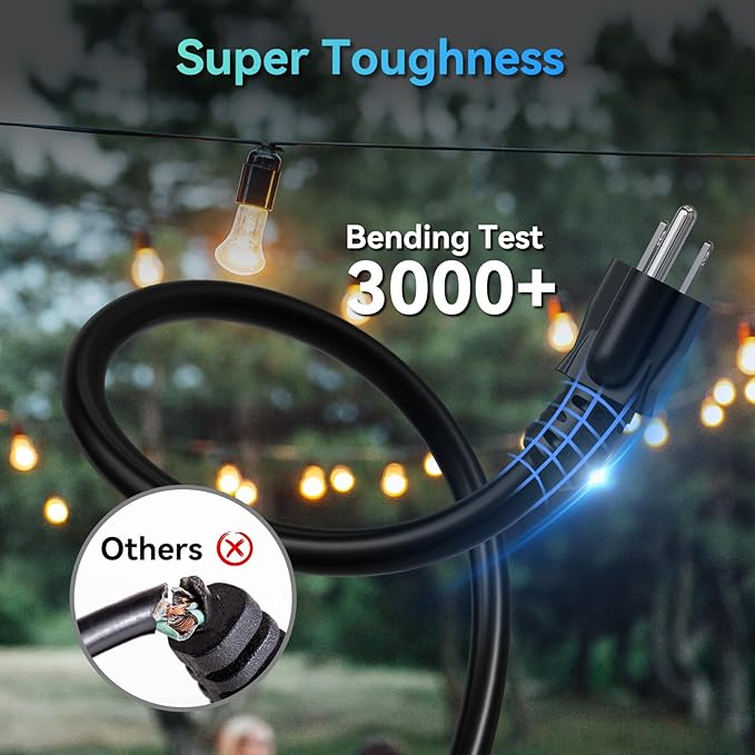 K KASONIC - 10 Ft Extension Cord with 3 Outlets, UL Listed 16/3 SJTW 3-Wire Grounded, 13A 125V 1625W for Indoor/Outdoor Use - Black