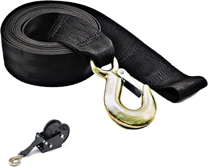 Boat Winch Strap, Heavy Duty Tow Straps with Hook and Loop End for Boat, Trainler, Wave Runner, Fishing Jet Ski,Towing Replacement Securing Tie Down Marine - 2" x 20', Break Strength 6600lbs