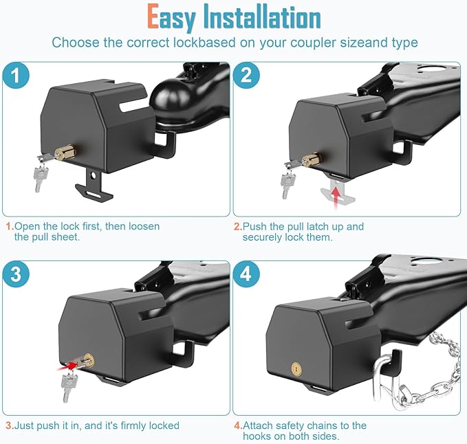 Trailer Hitch Lock, Anti Theft Coupler Lock Fits 1-7/8", 2" and 2-5/16"-Inch, Heavy Duty Trailer Lock for Maximum Safety and Protection, Camper Accessories for Travel Trailers Rvs