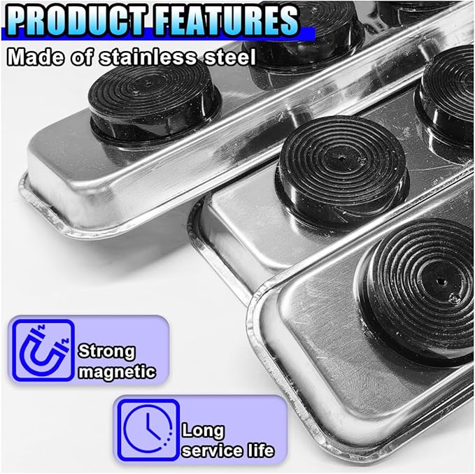 3PCS Magnetic Tray Holder, Stainless Steel Extra Strong Magnetic Bowl Parts Tray Set for Screws, Nuts, Bolts, Sockets, Pins – Mechanic Tool Metal Parts Organizer for Automotive Repair (Rectangular)