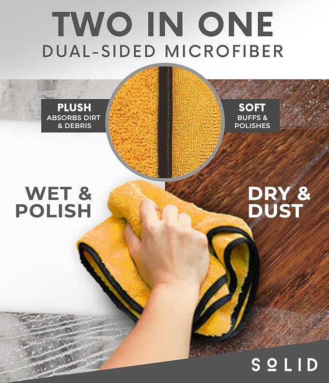 Solid Multipurpose Plush Microfiber Cleaning Cloth Towel for Household, Car Washing, Drying & Auto Detailing - 11" x 22" (6)