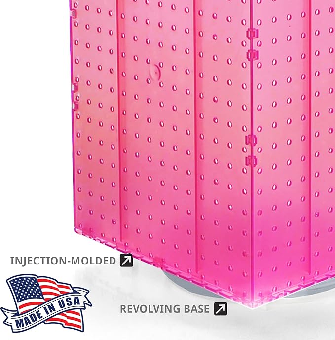 Azar Displays 701414-PNK Rotating Display Stand - 4-Sided Display Racks Peg Display Carousel (14” W x 14” D x 20” H) - Easy Assemble Revolving Display for Retail - Pegboard Organizer, Pink
