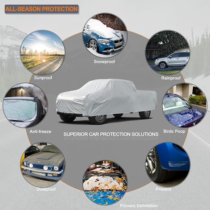 Kayme 6 Layers Truck Cover Waterproof All Weather - See Vehicle Size Chart - Heavy Duty Outdoor Pickup Cover Sun Uv Rain Protection, Universal Fit Most Crew Cab Short Bed, Length Up to 239 inch.