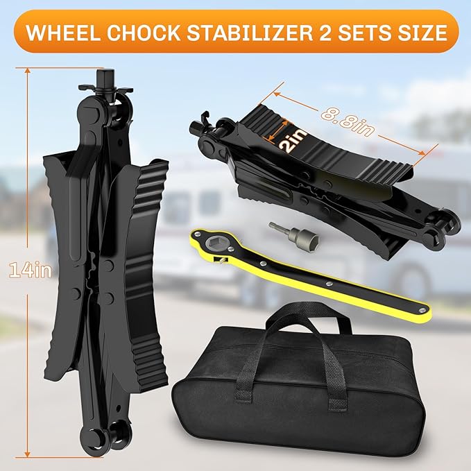 WELLUCK Camper Wheel Chock Stabilizer 2 Sets for RV Travel Trailer Heavy Duty X-Shaped RV Chocks Anti-Move Tire Wheel Chock, Fits 3.5" to 12" Wheel Gaps