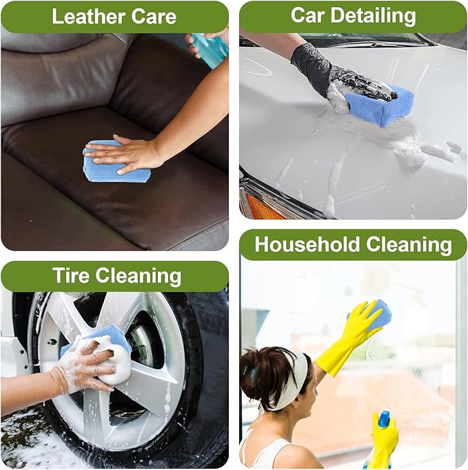 4 PCS Microfiber Applicator Pad, 4.7"x3.1" Scratch-Free Foam Buffing Scrub Pads, Car Wash Sponges for Effortless Detail Polishing, Waxing, Tire Shining, Interior Cleaning, Scrubbing (Blue)
