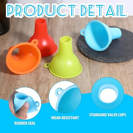 4Pcs Wide Mouth Funnel 1 Inch Silicone Funnels Kitchen Use Flexible Condiment Sauce Canning Set for Filling Oil Water Bottles Home Restaurant Jars Cans, 3.2 x 1