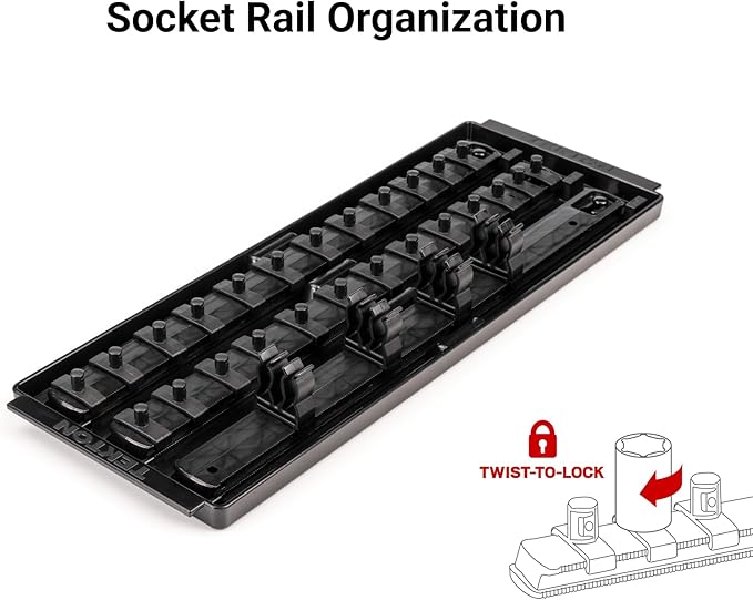 TEKTON 1/4 Inch Drive 6-Point Socket and Ratchet Set with Rails and Tray, 29-Piece (5/32-9/16 in.) | SKT03101