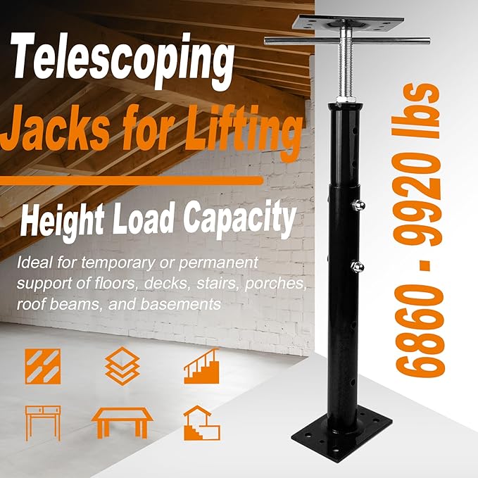House Floor Jacks, 19"-38" Heavy Duty Screw House Jack, Basement Floor Jacks Post Pole House Jacks for Lifting & Leveling, Telescoping Support Jacks for Beam Repair and Crawl Space Shoring