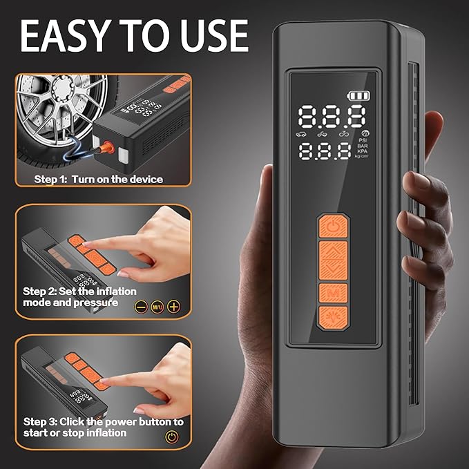 Tire Inflator Portable Air Compressor, 5X Faster Portable Air Compressor for Car Tires with Powerful Battery, 150PSI Cordless Air Pump with Digital Pressure Gauge for Cars, Bike, Motor, Balls,Tires