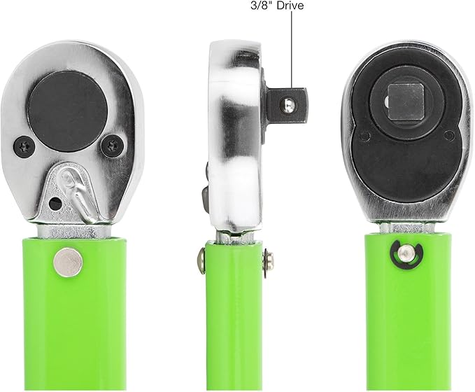OEMTOOLS 25694 3/8” Drive Click-Style Torque Wrench | Green | 14.5” Long | 10-80 Ft-Lb (13.558-108.47 Nm) | Accurate to +/- 4% | Knurled Handle for a Secure Grip | Clicks at Desired Torque
