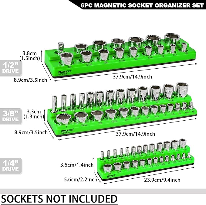 Magnetic Socket Organizer Set 12Pcs, Magnetic Holder, 1/4", 3/8", 1/2" Drive Metric SAE Standard & Deep Sockets Trays(Socket not Included) (6)