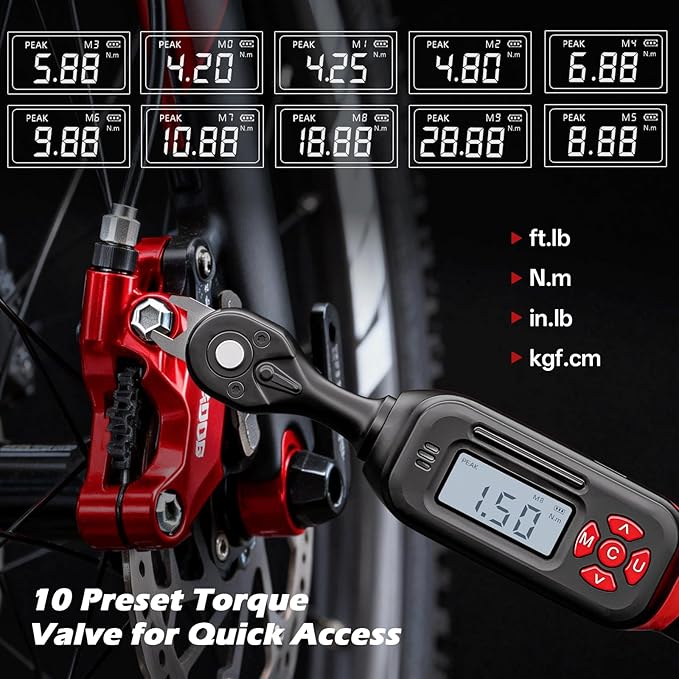 Bike Digital Torque Wrench 1/4" Drive 15-Piece Kit | 1.5-30 N.m / 1-22 Ft.lb Torque Range for MTB & Cycling Maintenance