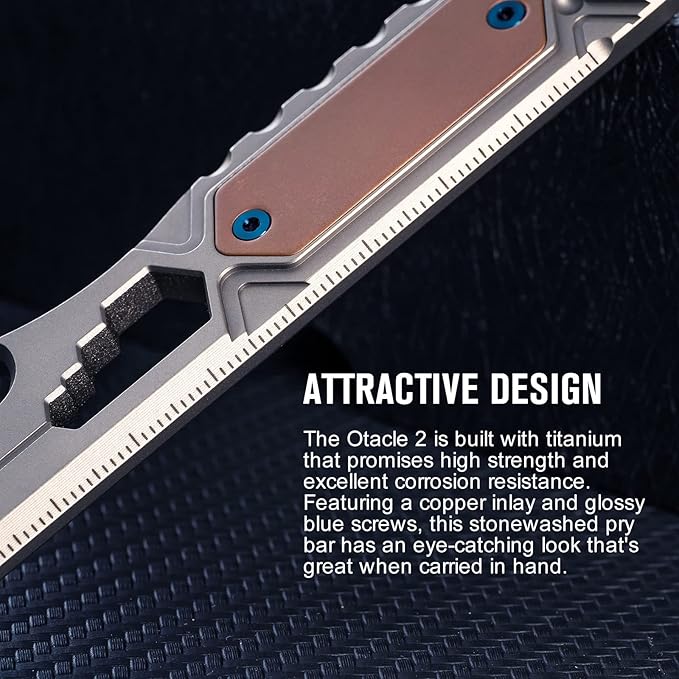 OKNIFE Otacle 2 EDC Ti Bottle Opener, Pry Bar with Metric Ruler, Multi-sized Hex Wrench and Pocket Clip(Gray)